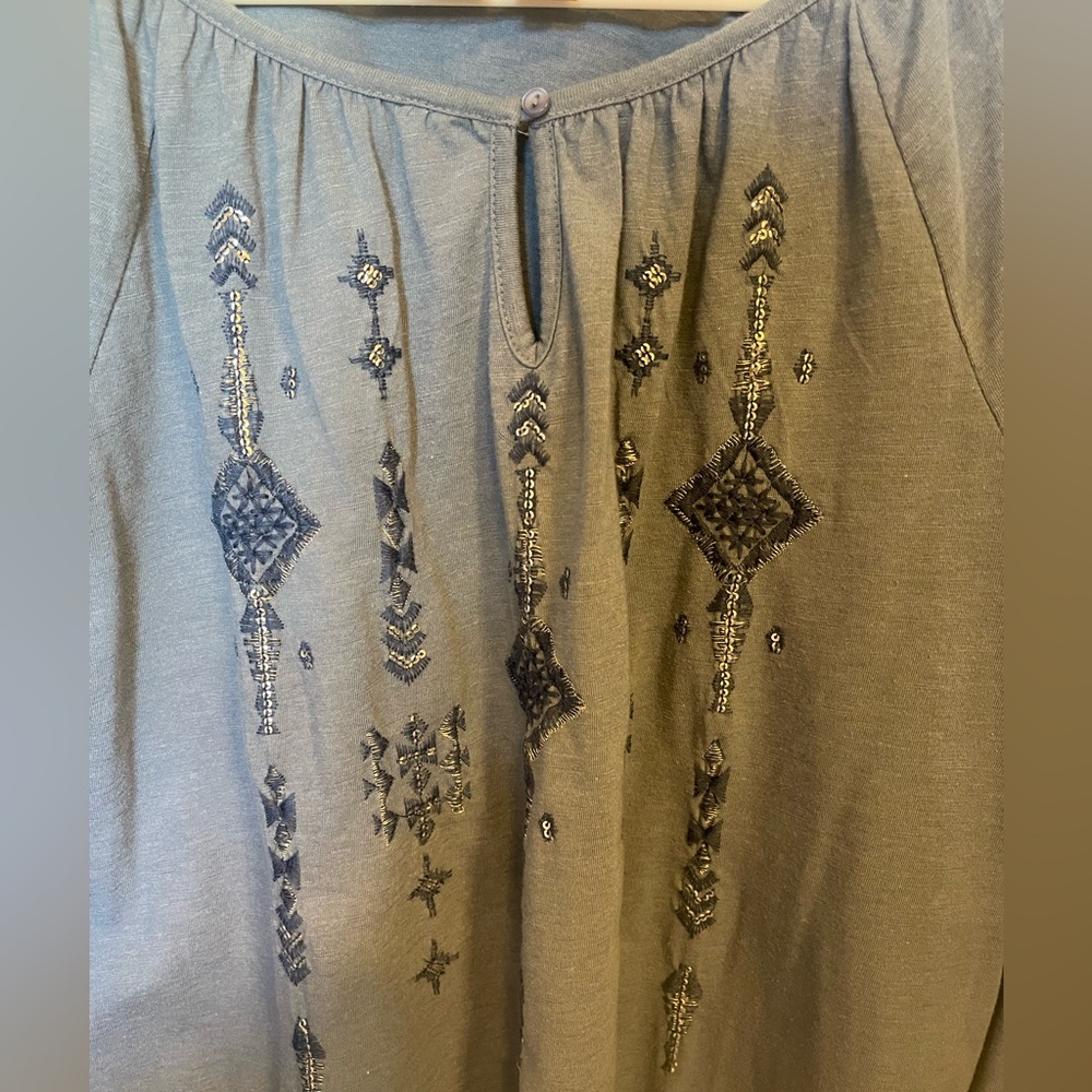 Chico's Blue Embroidered /Beaded Blouse